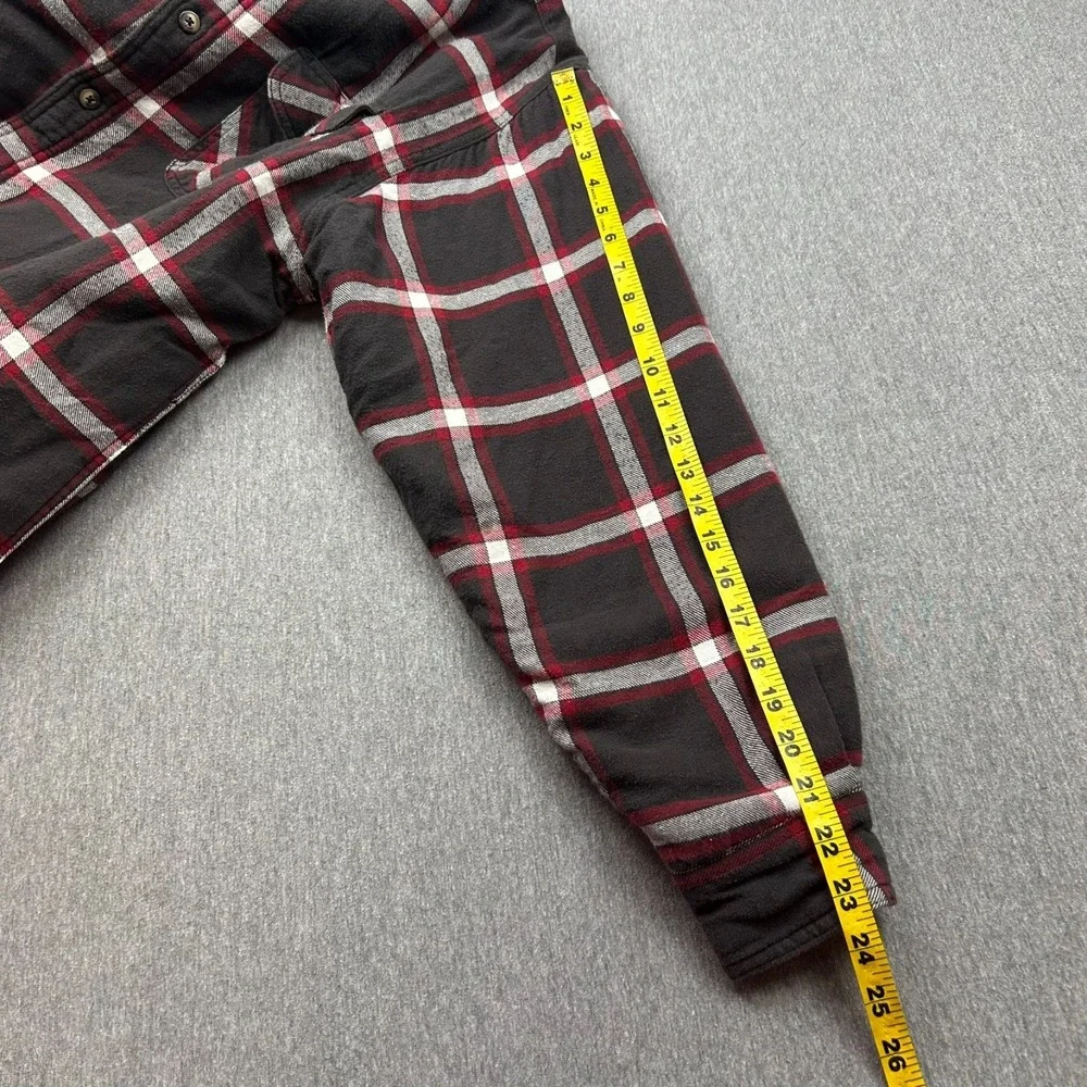 Wrangler Sherpa Lined Flannel Shacket Mens Large Brown Red Plaid Jacket Workwear